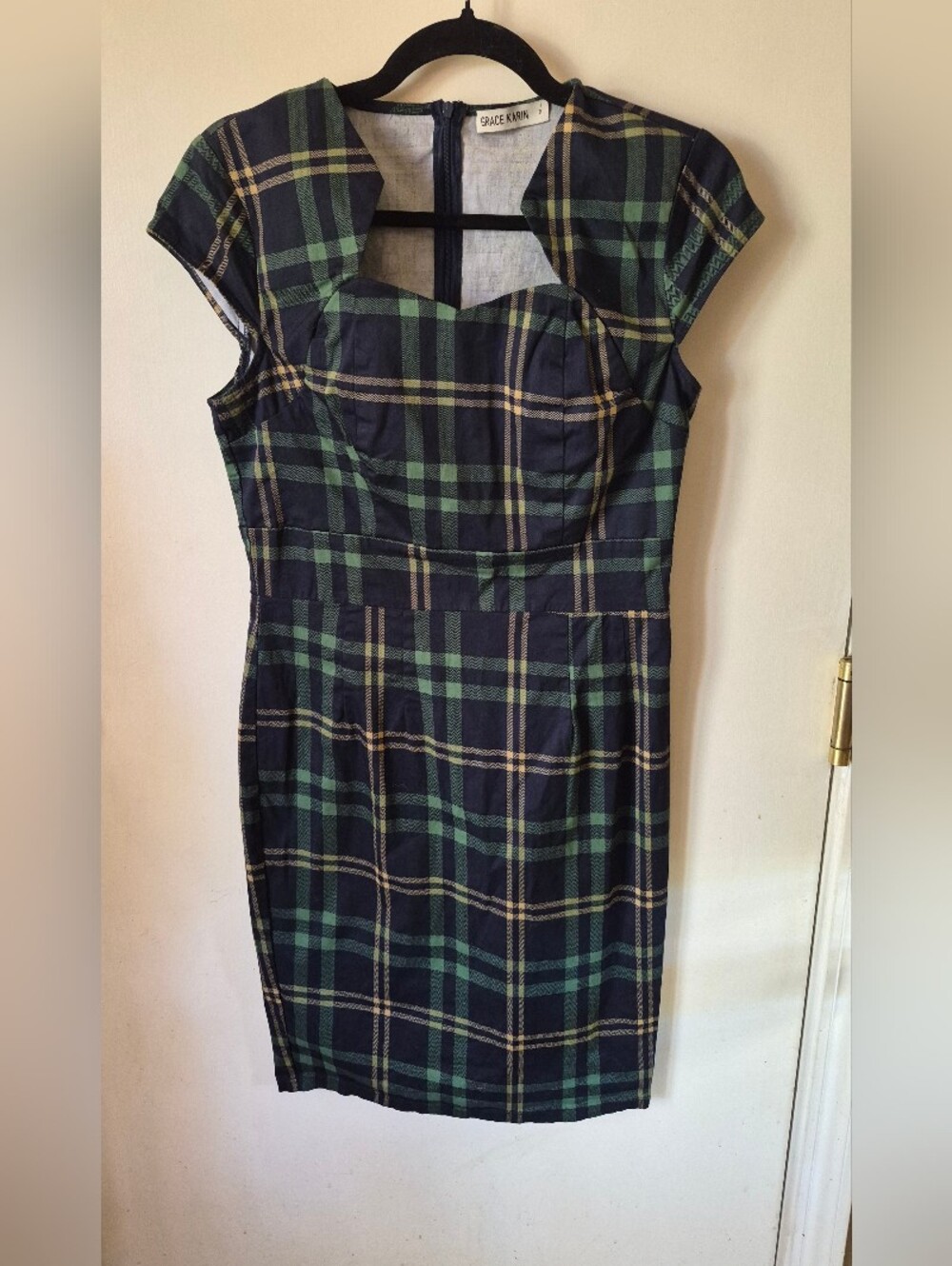 GRACE KARIN Plaid Vintage Pencil Bodycon Dress